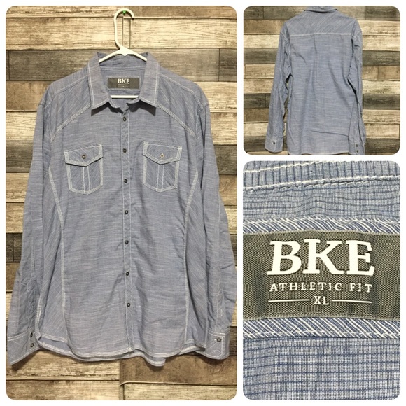 BKE Athletic Fit Button Up Shirt Men’s XL Blue Striped Lightweight Casual - Picture 1 of 8